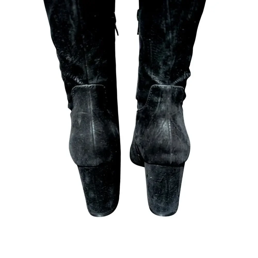 NWOT! SHOEDAZZLE! BLACK W/SUBTLE SNAKESKIN OVER KNEE VEGAN SUEDE BOOTS! SZ 9.5